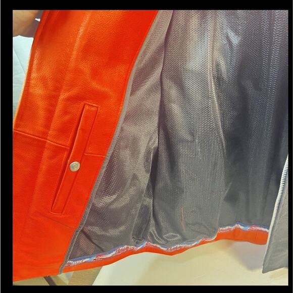 Hillside Men's Vented Leather & Cordura Jacket, Biker Jacket Sz 48, Orange Black - Picture 6 of 14